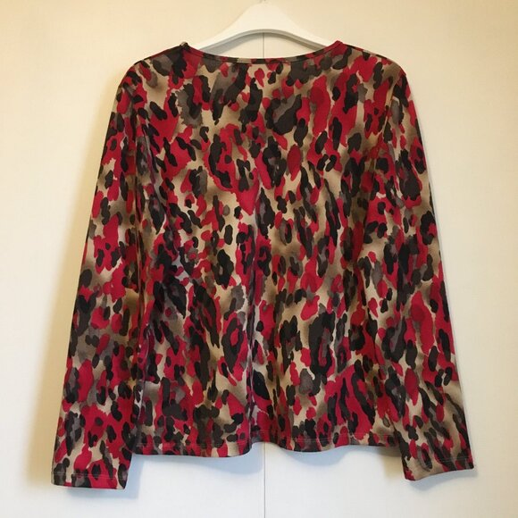 Red Camo Animal Spot Print Knit Pullover Sweater - Picture 2 of 14